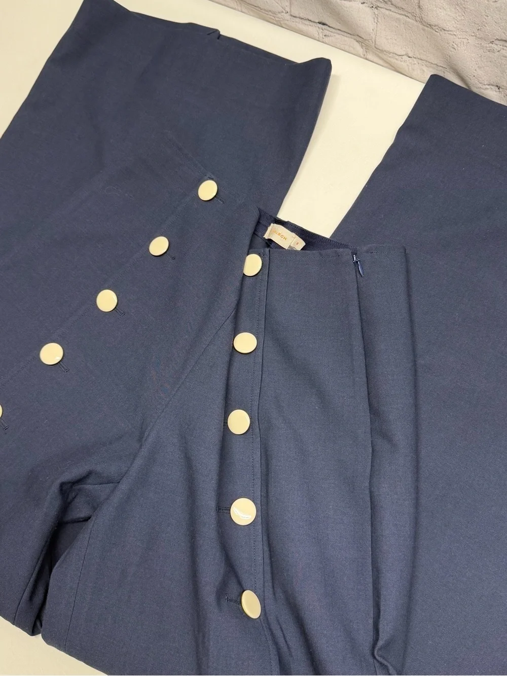 Tory Burch Navy Wide-Leg Sailor Pants with Cream Buttons size 8